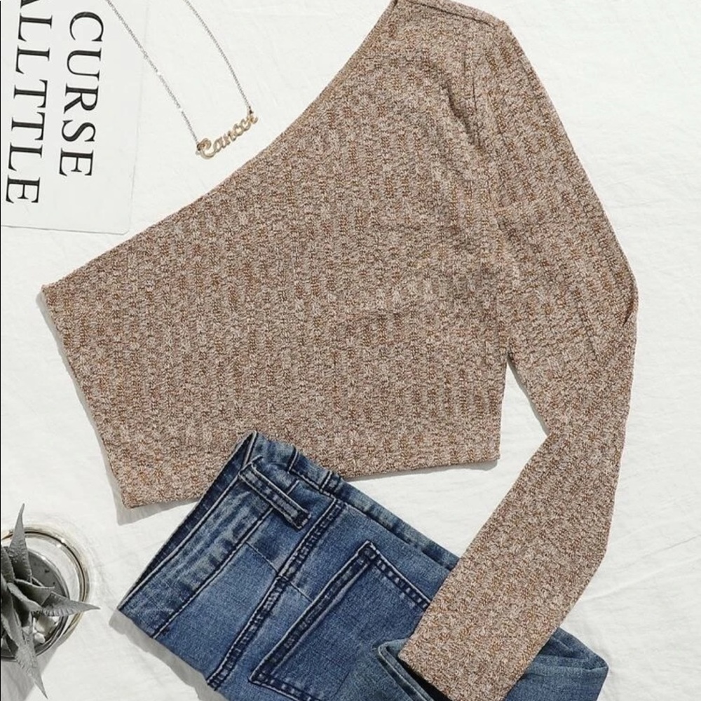 One shoulder tan crop top